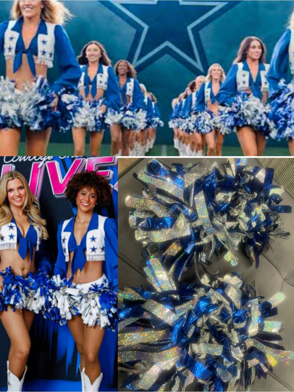 Blue and Silver Cheer Pom Poms Dallas cowboys